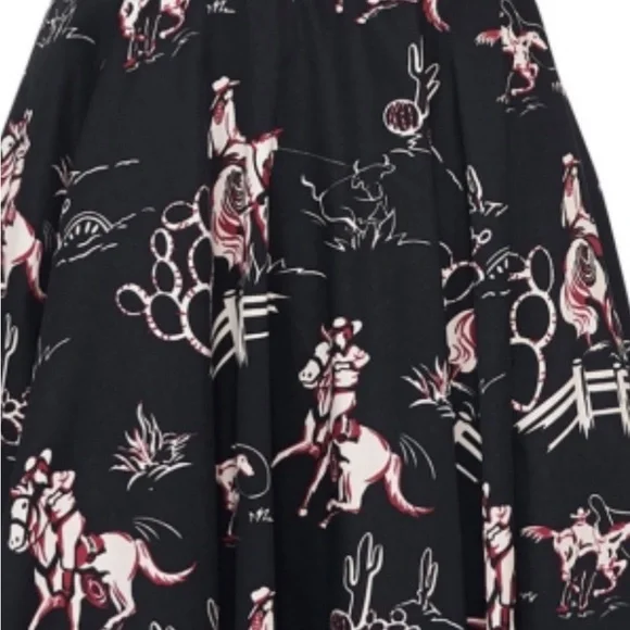 Pinup Girl Clothing Black Doris Western Print Skirt Pinup Couture w/o BELT - Picture 2 of 3